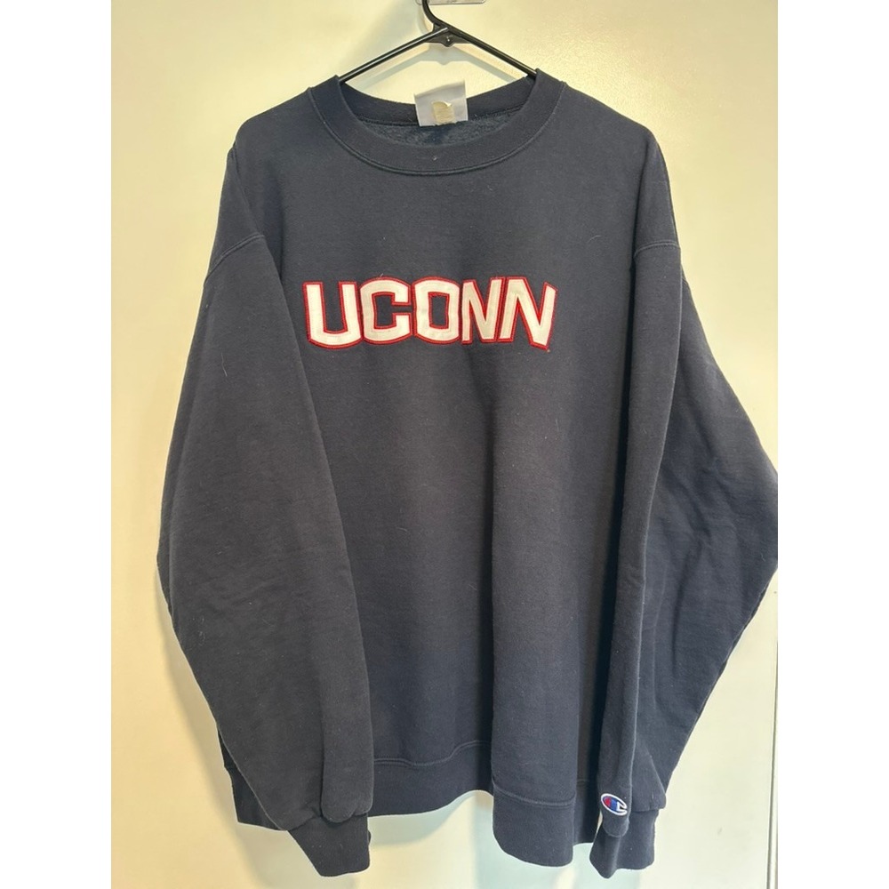 Champion Y2K Collegiate UConn Huskies Sweatshirt Sz2XL Navy Crewneck spellout